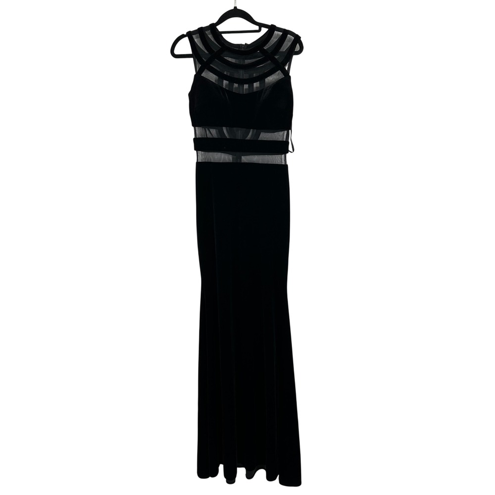 Betsy & Adam Women's 6 Black Velvet Mesh Illusion Formal Maxi Dress Gothic